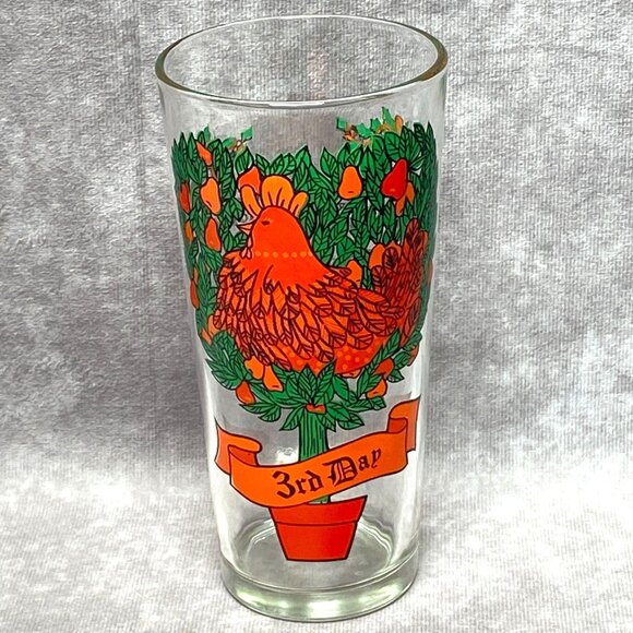 TS&T 12 Days Of Christmas 3rd Day French Hens Glass 6.25" Tumbler 16oz - Picture 1 of 11
